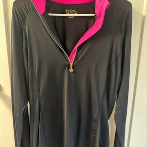 Lilly Pulitzer Black and Neon Pink Long Sleeve Top